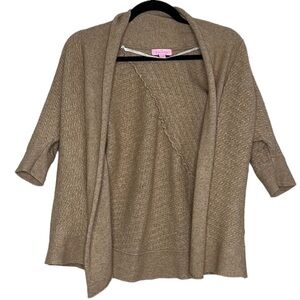 LILLY PULITZER Tan Cable Knit Open Front Shortsleeve Cardigan